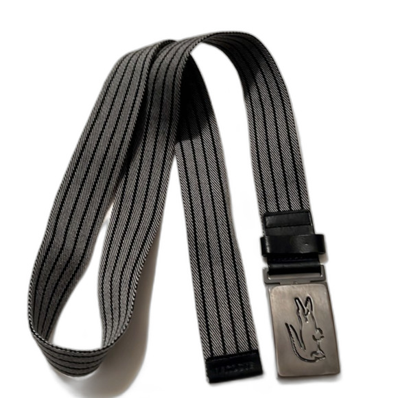 Lacoste Men’s Woven Belt – Grey & Black Stripes, Adjustable Fit Size Large - Picture 5 of 5